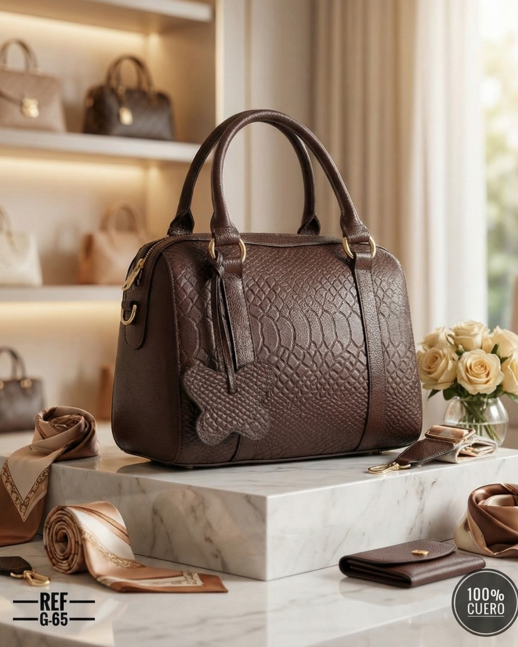 Bolso tipo Bowling  Cahoba 100% cuero