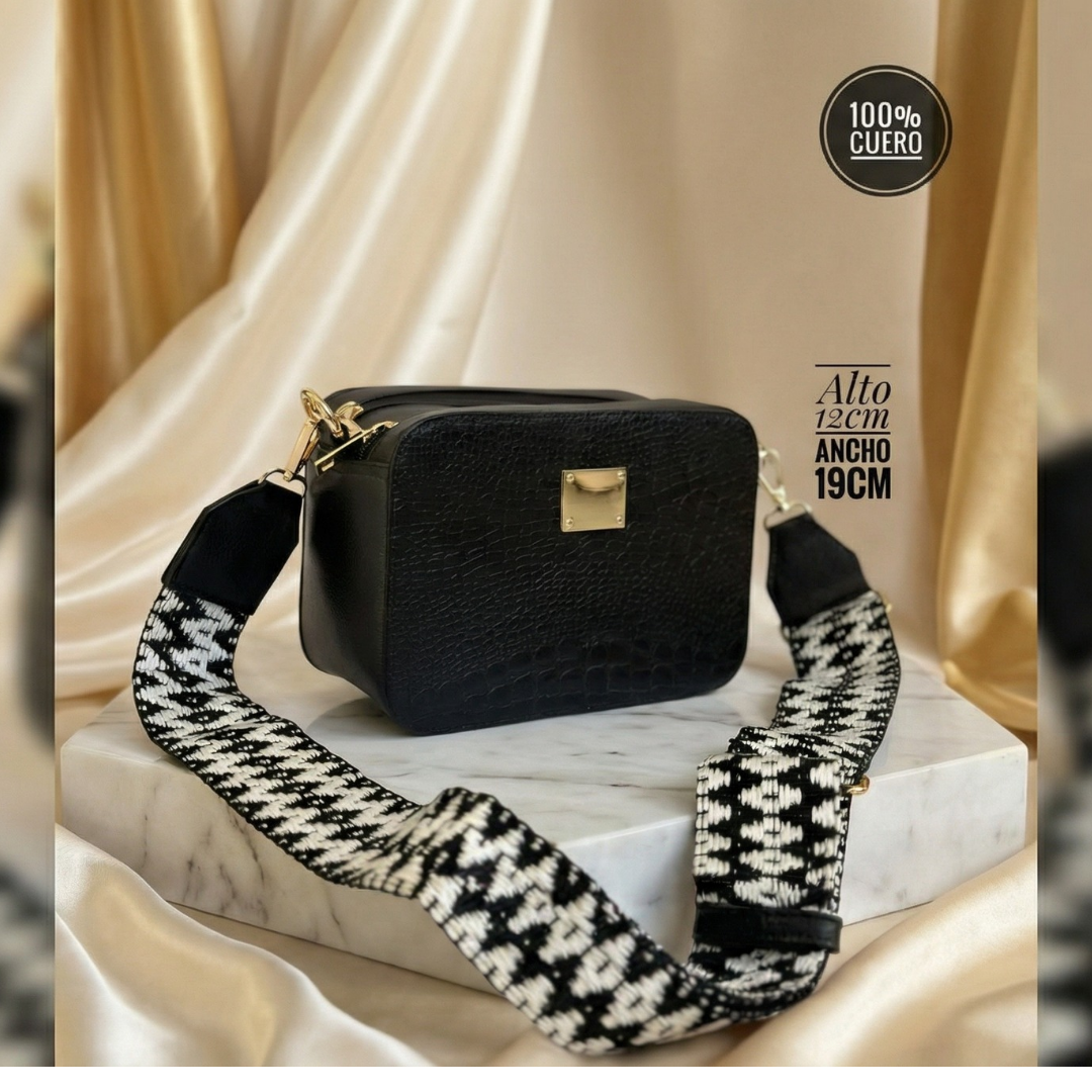 Bolso manos Libres Negro 100% Cuero