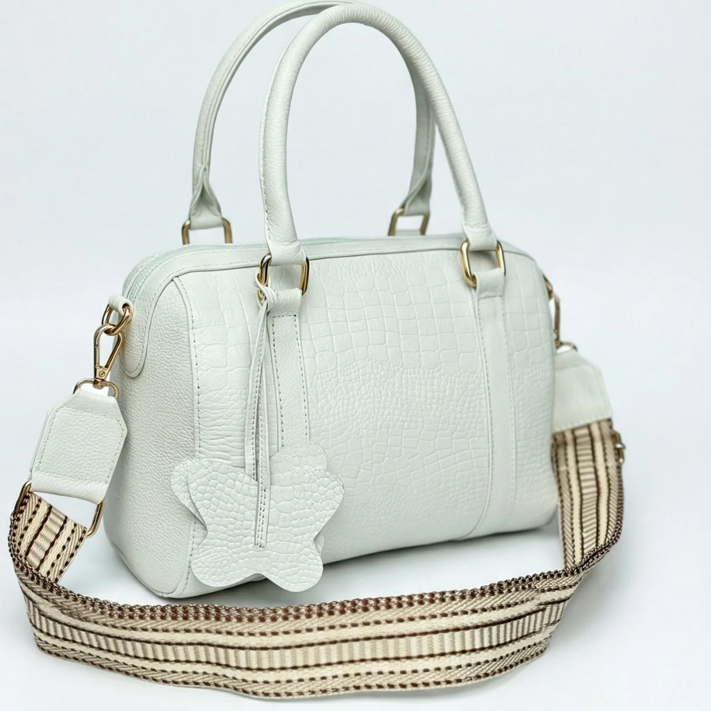 Bolso tipo Bowling  Blanco 100% cuero