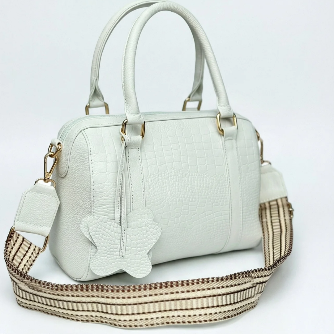 Bolso tipo Bowling  Blanco 100% cuero