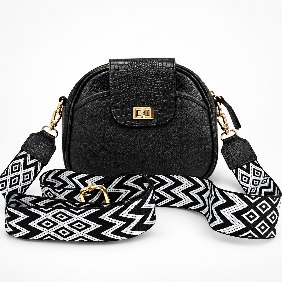 Bolso Negro 100% Cuero con Correa Ajustable