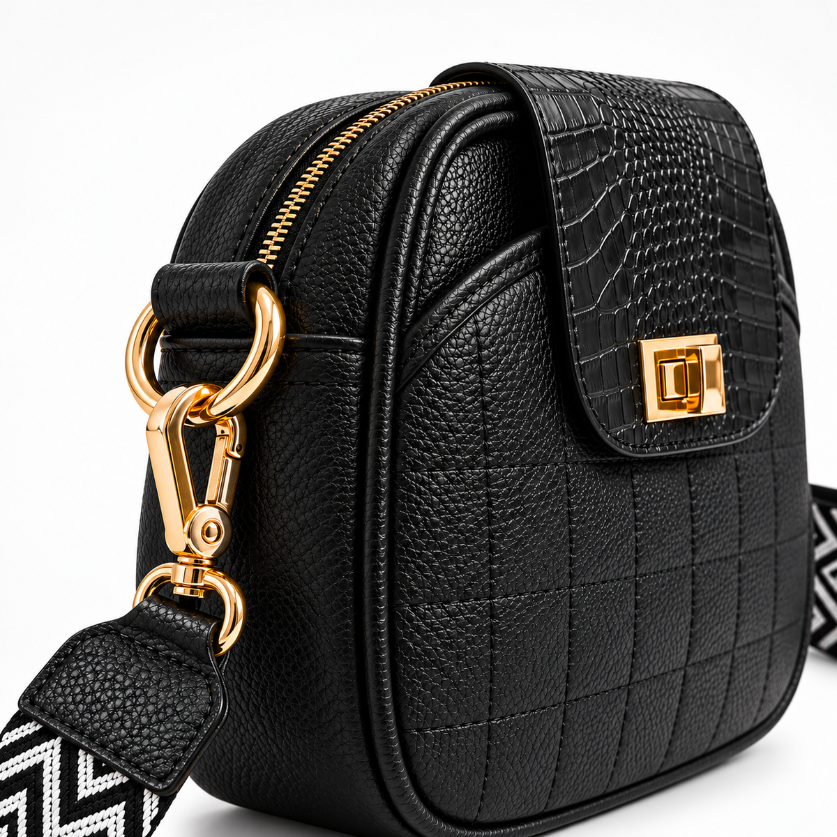 Bolso Negro 100% Cuero con Correa Ajustable