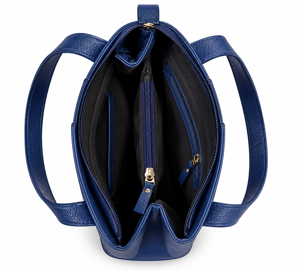 Bolso de Cuero Azul Marino con Textura