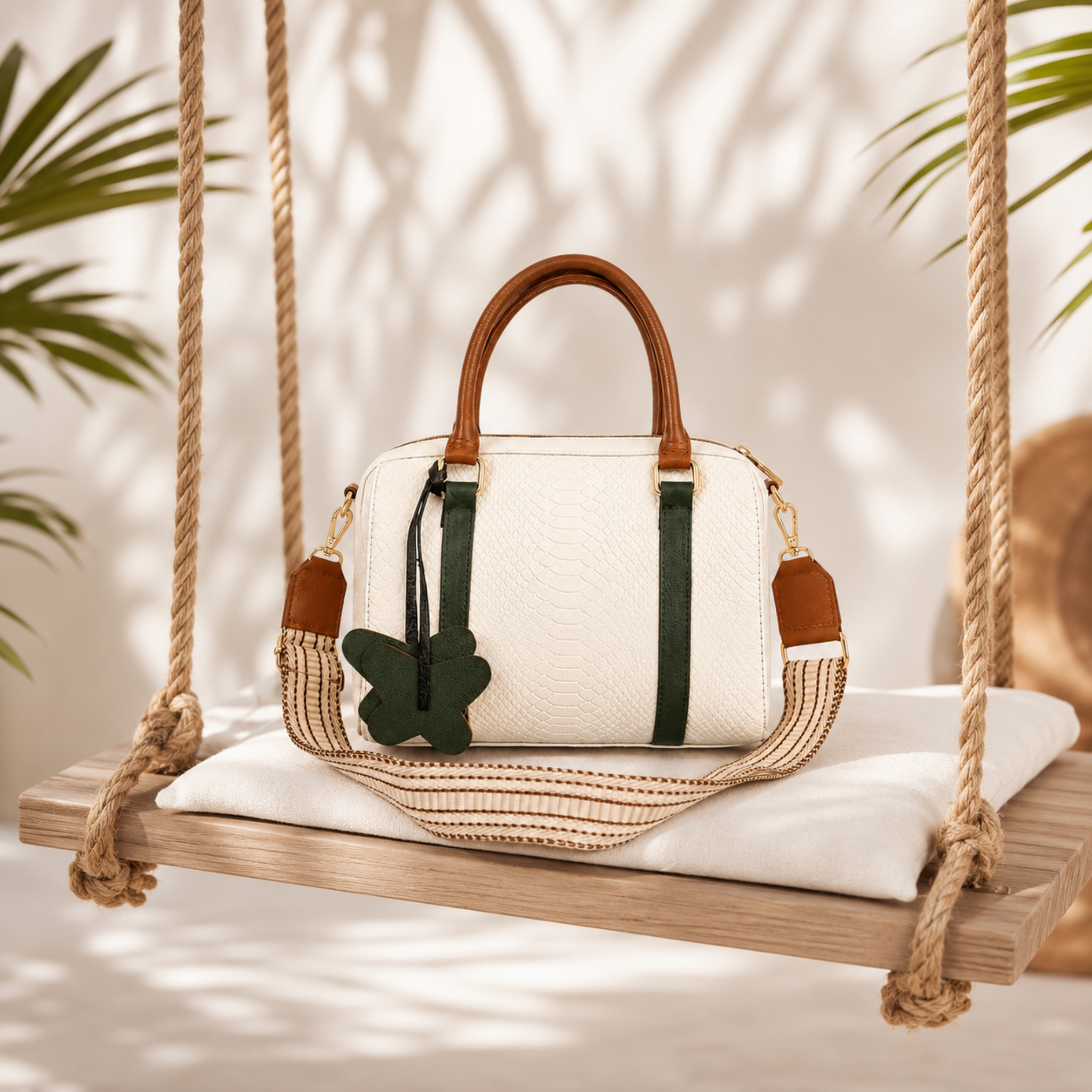 Bolso tipo Bowling Blanco 100% cuero