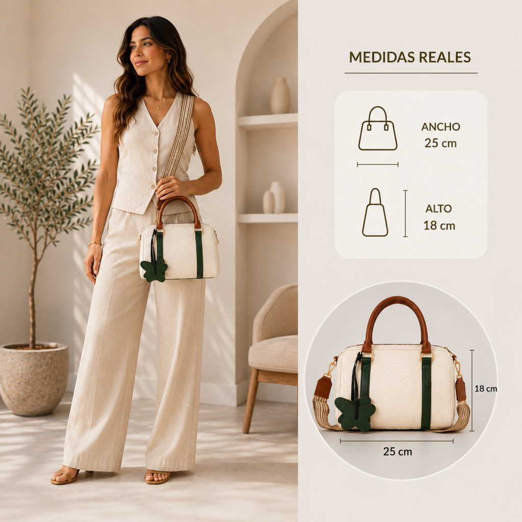 Bolso tipo Bowling Blanco 100% cuero