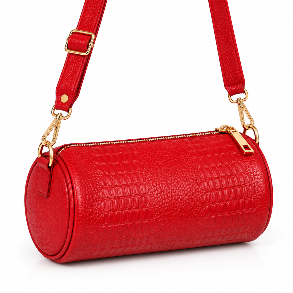 Bolso Crossbody de Cuero – Diseño Cilíndrico Texturizado