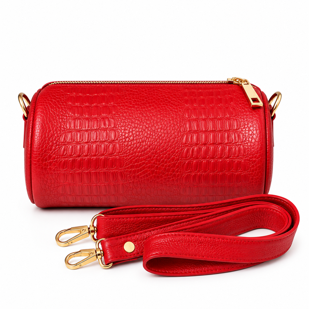 Bolso Crossbody de Cuero – Diseño Cilíndrico Texturizado