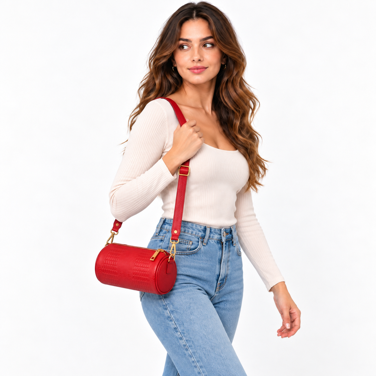 Bolso Crossbody de Cuero – Diseño Cilíndrico Texturizado