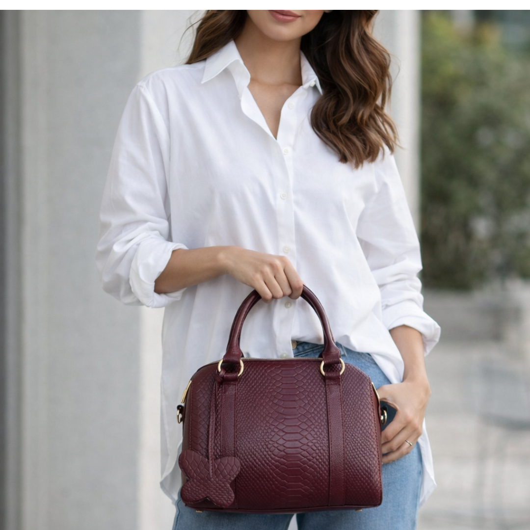 Bolso tipo Bowling  vinotinto 100% cuero