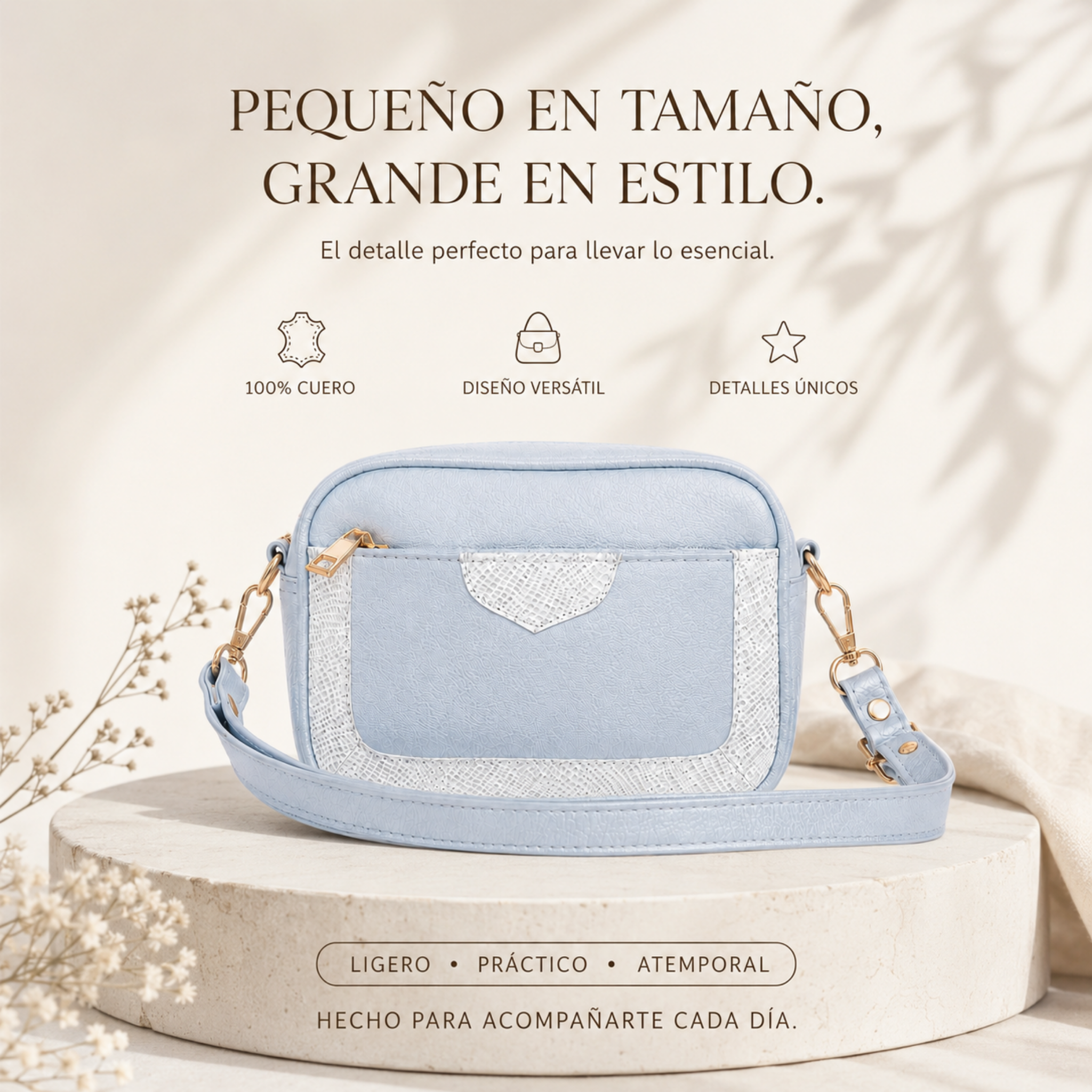 Bolso Crossbody. Azul Cielo 100% Cuero
