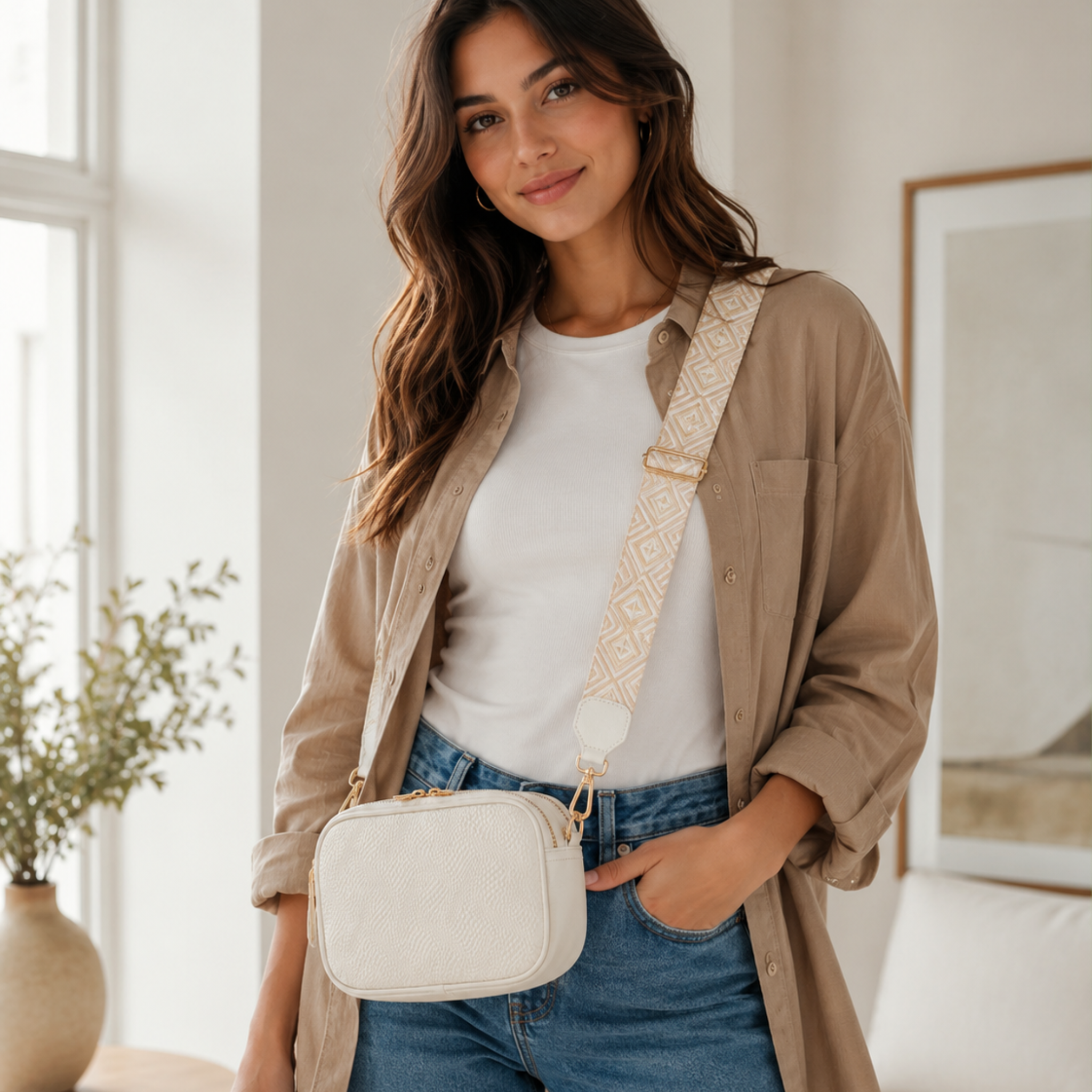 Bolso Crossbody Blanco 100% Cuero