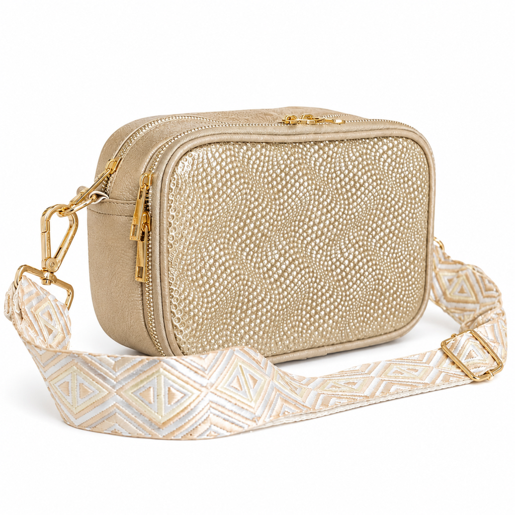 Bolso Crossbody Dorado 100% Cuero