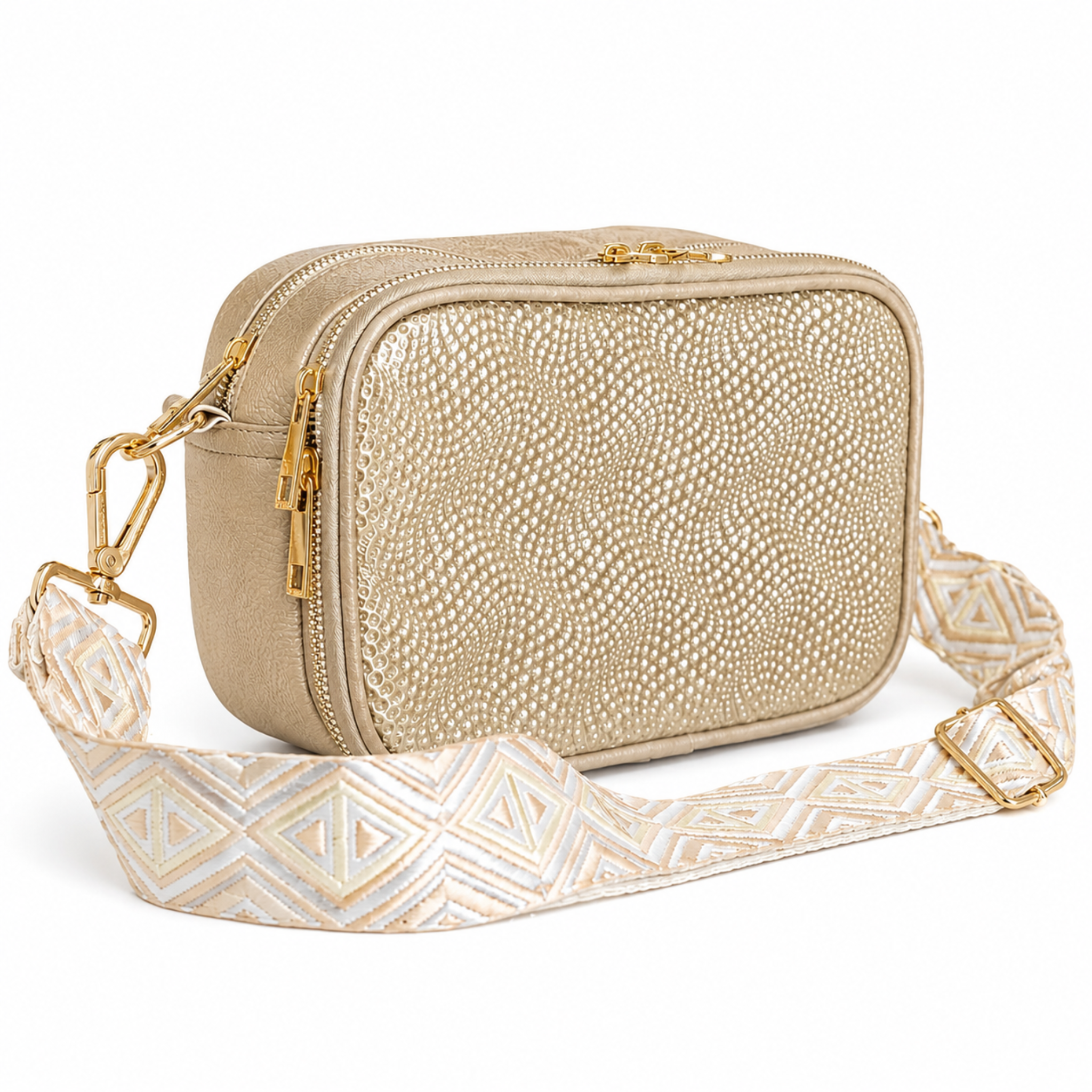 Bolso Crossbody Dorado 100% Cuero
