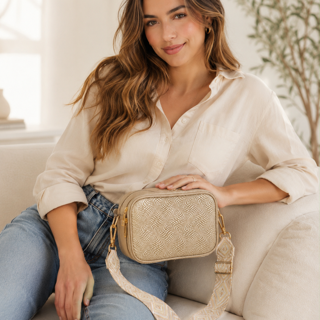 Bolso Crossbody Dorado 100% Cuero
