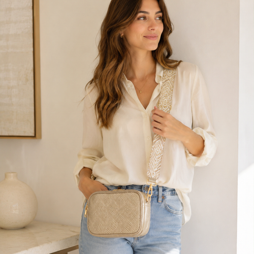 Bolso Crossbody Dorado 100% Cuero