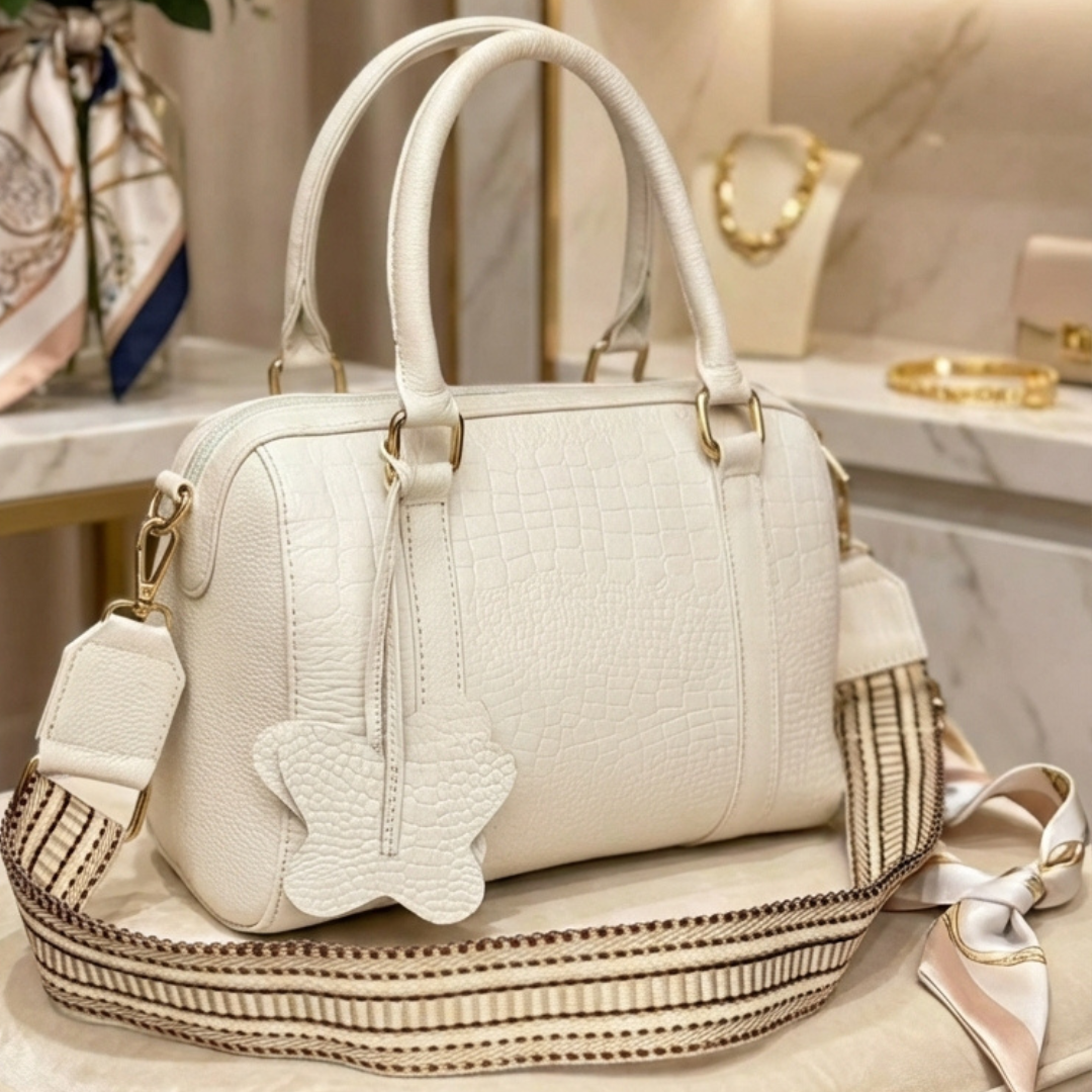 Bolso tipo Bowling  Blanco 100% cuero