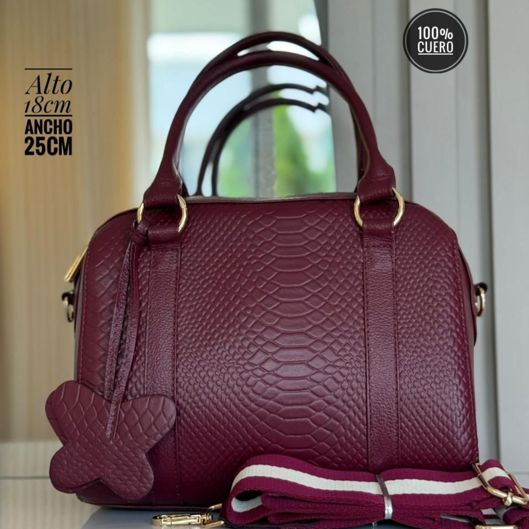 Bolso tipo Bowling  vinotinto 100% cuero