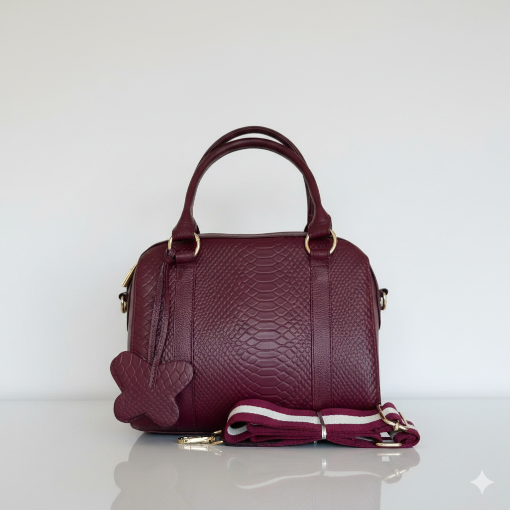 Bolso tipo Bowling  vinotinto 100% cuero