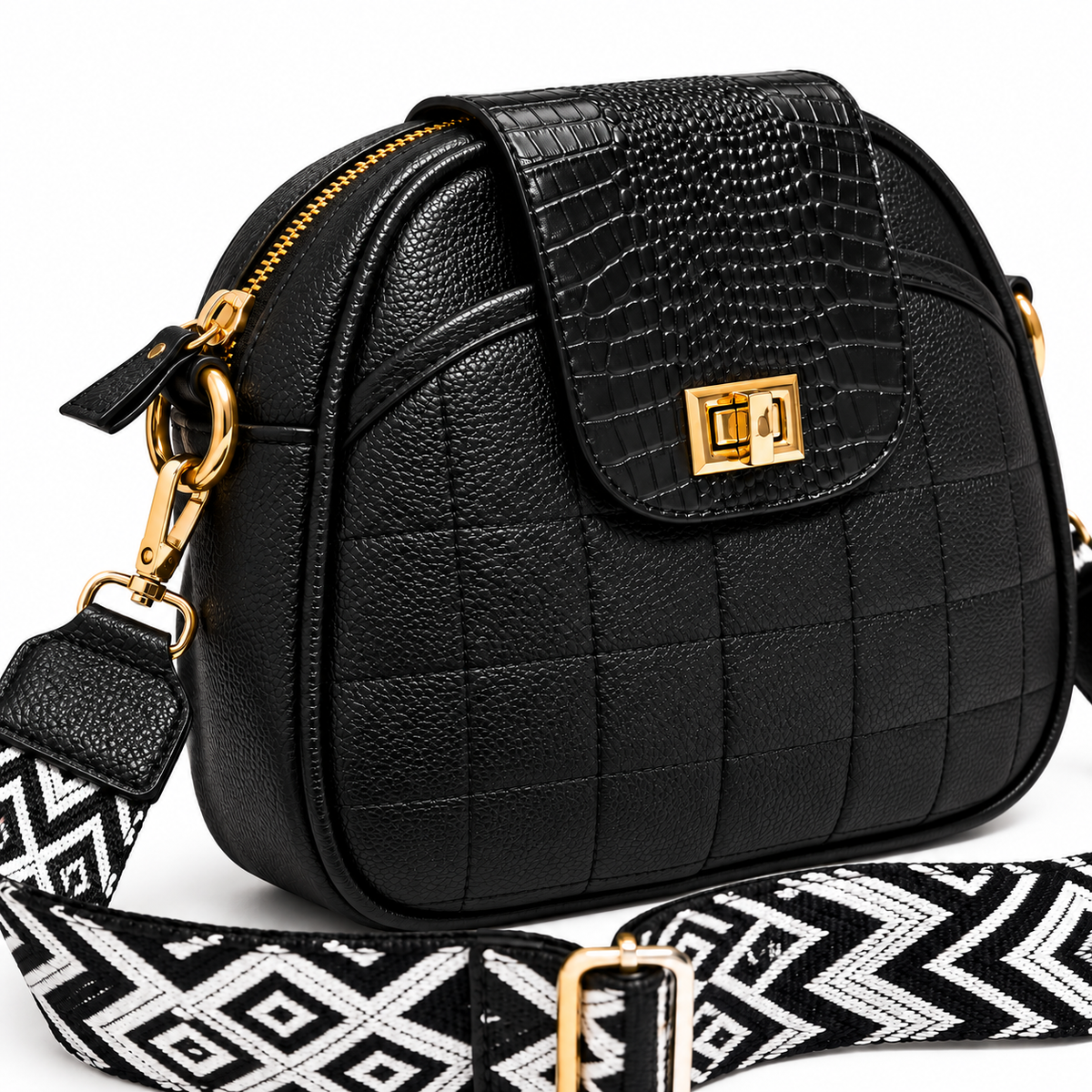 Bolso Negro 100% Cuero con Correa Ajustable