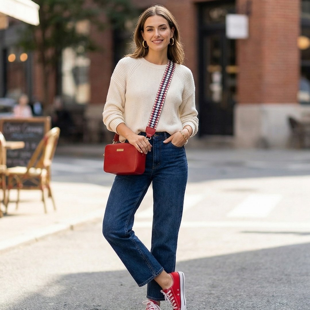 Bolso manos Libres Rojo  100% Cuero