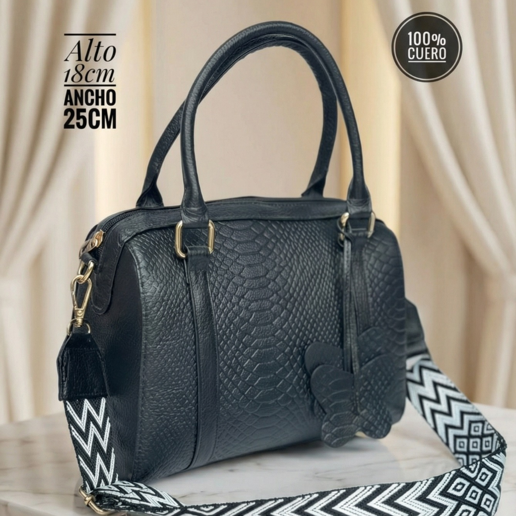 Bolso tipo Bowling Negro 100% cuero