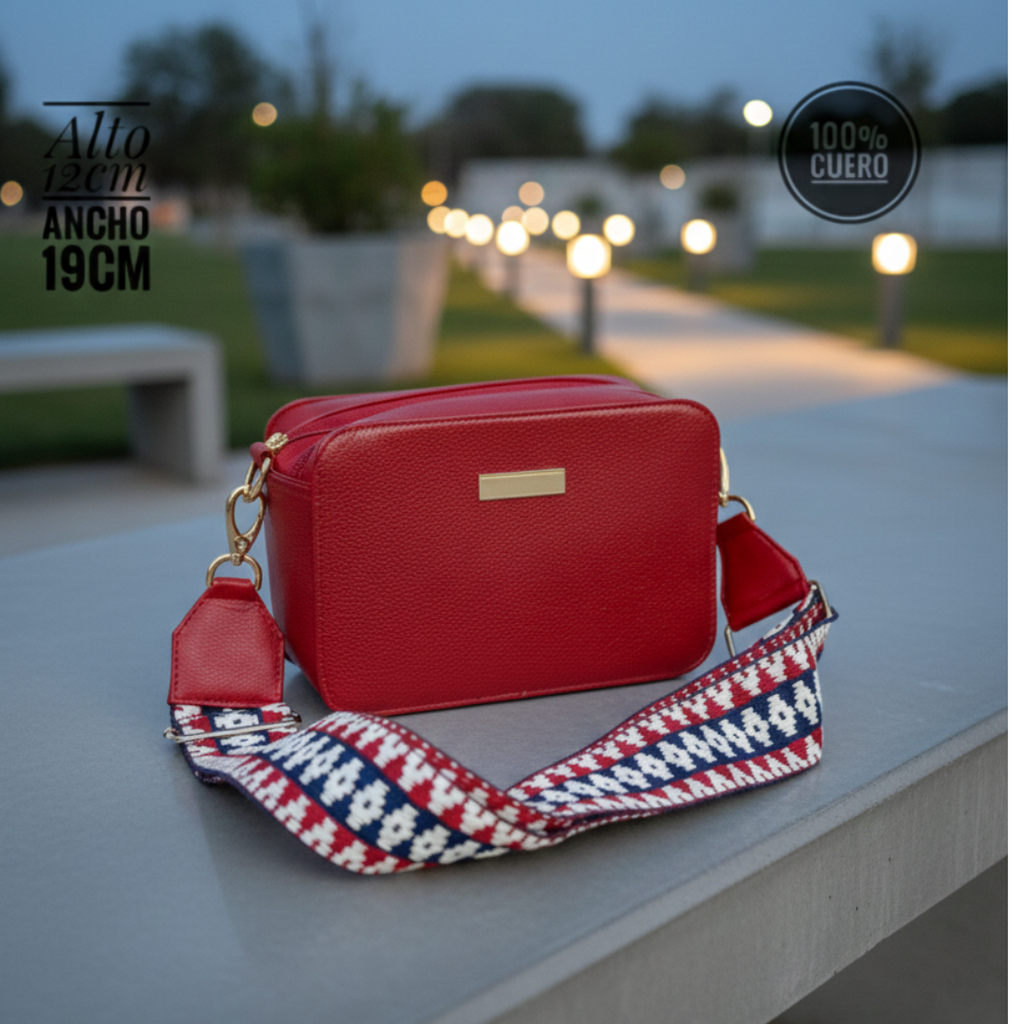 Bolso manos Libres Rojo  100% Cuero
