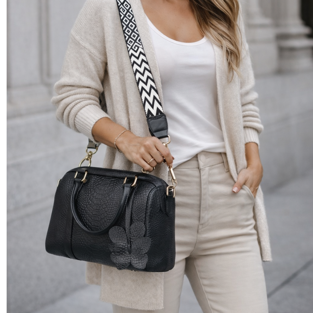 Bolso tipo Bowling Negro 100% cuero